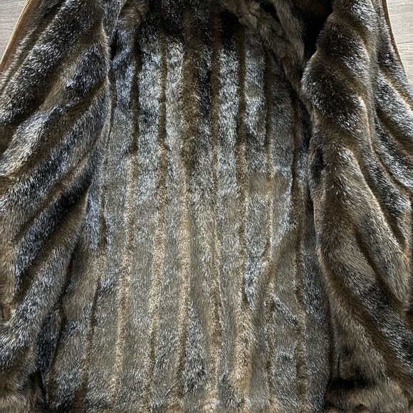 Vintage 90s Womens Reversible Suede Brown Leather Faux Fur Jacket - Picture 4 of 6